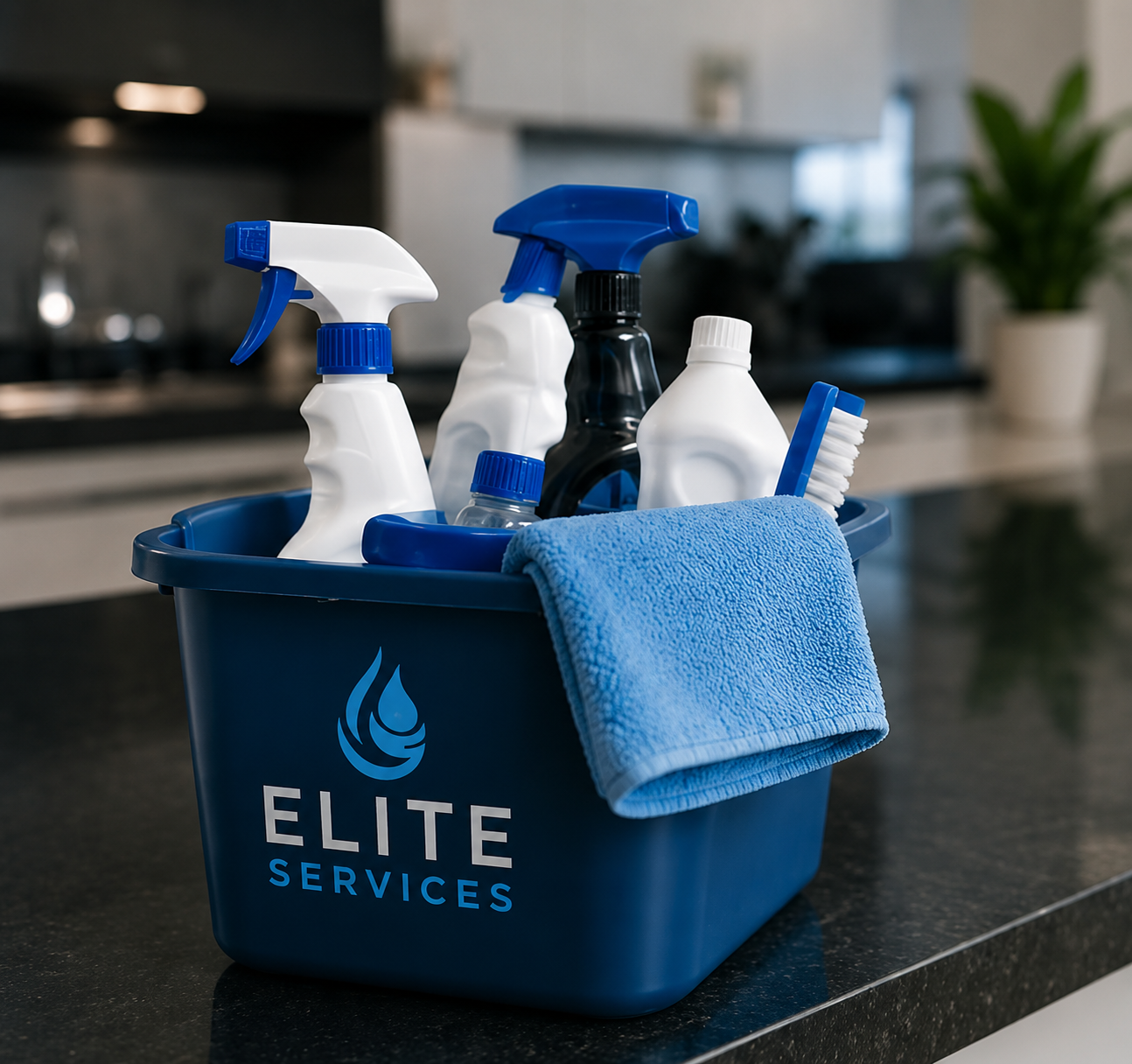 Kit professionnel de produits d'entretien et de nettoyage Elite Clean Services pour bureaux et résidences